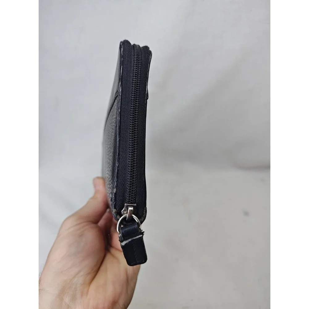 COACH‎ Vintage Black Pebbled Leather Zip Around Long Wallet Organizer ID Window